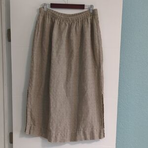 Eileen Fisher Linen Blend Maxi Skirt Taupe Side Slits Sz 1X Coastal Minimalist